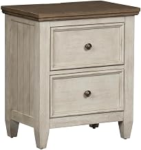Starlight Canyon Home Antique White 2 Drawer Nightstand with USB Charging Station, Solid Rubberwood, Farmhouse Style, Durable Storage, Functional Design