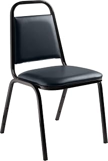 National Public Seating 9100 Series Vinyl Upholstered Banquet Stack Chair with Black Steel Frame, Built-in Handle and Tapered Backrest - Midnight Blue