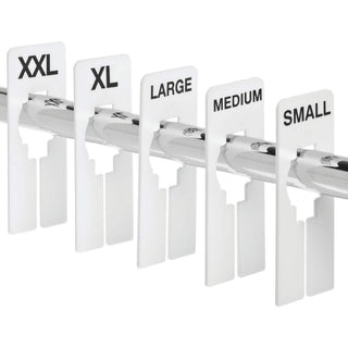 Unisex Size Dividers for Clothing Racks by SIZEAMATIC – Plastic, White, Pack of 50, Model RRSDWBU