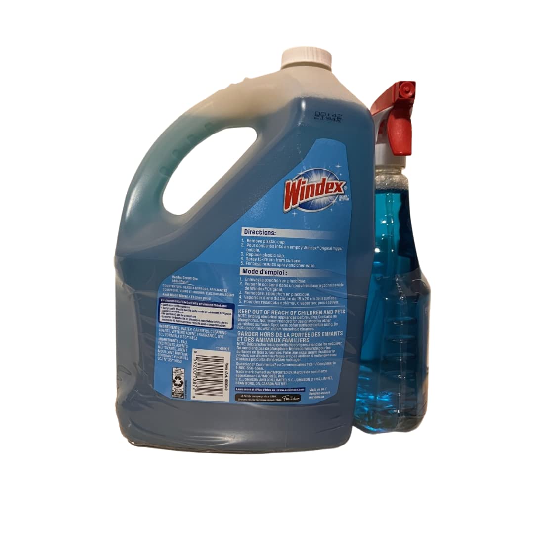 Glass & Multi Surface Cleaner 946 mL Spray 5L Refill Bottle by Windex – 201.05 Fl Oz (Pack of 1), 1, Windex Advanced Glass & Multi Surface Cleaner 946 Ml Spray Bottle and 5l Refill