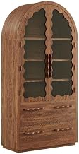 Modway Rory 76 Inch Arched Kitchen Pantry Cabinet with Glass Doors in Walnut - Vintage Retro Accent Display Stand for Dining Room, Living Room, Hallway