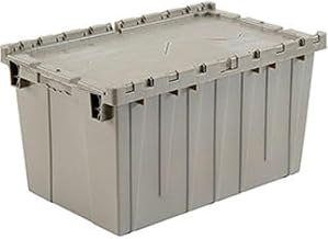 Monoflo Global Industrial Plastic Attached Lid Shipping & Storage Container, 25-1/4x16-1/4x13-3/4, Gray