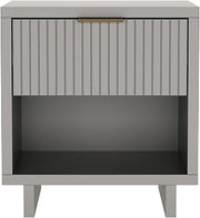 Elara 18 Inch Nightstand with Drawer and Shelf, Solid Wood Bedside Table, Modern Fluted Design with Soft-Close Mechanism, Compact Bedroom Stand, Light Gray