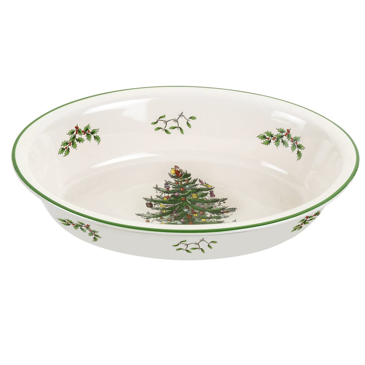Spode Christmas Tree Porcelain Oval Platter, 12.5 x 8.75 Inch, White