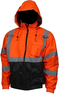MCR Safety VBBQCL3O, Two Tone Safety Bomber Jacket, Class 3, Hi-Vis Orange/Black with Silver Reflective Stripes