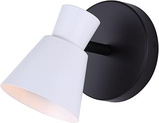 Canarm Radley 1-Light Ceiling or Wall Light, Matte Black and White Metal Shade, Minimalist Design with Adjustable Head, Ideal for Kitchen, Hallway, or Living Room