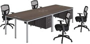 Boss Office Products Simple System Quad Desks with (4) Pedestals, 142" x 60", Driftwood
