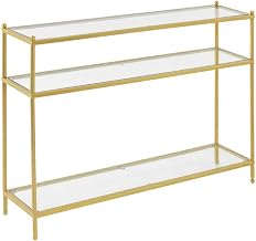 Furnifact White 3 Tier Glass Console Table with Modern Design, Multi-Level Shelving, Durable Tempered Glass, Perfect for Living Room, Entryway, or Office