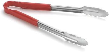 Tablecraft S/S 12" Utility Tong with Red Vinyl Coated Handle