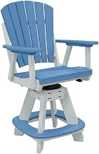 Blue Counter Height Swivel Arm Chair, Stylish Outdoor Dining Chair, 360-Degree Rotation, Weatherproof, Durable White Base