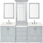 ARIEL Stafford 85 in. Double Rectangle Sink Vanity Set with White Quartz Countertops in Grey