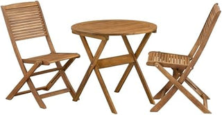 Oil Finish 3 Piece Outdoor Bistro Set with Round Acacia Coffee Table and 2 Side Chairs, Durable Acacia Wood Patio Furniture