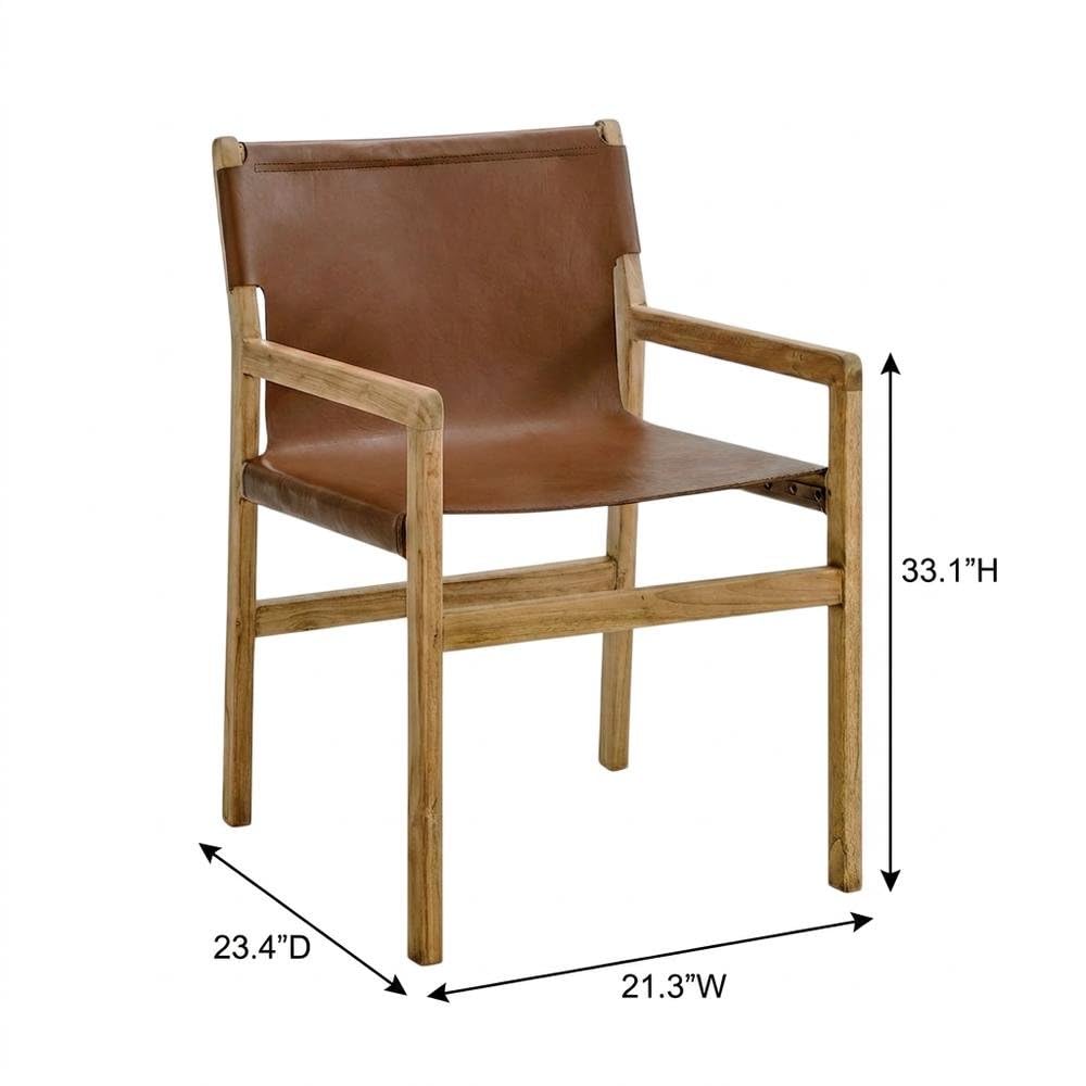 Leather-Upholstered Dining Chair with Armrests by Furnifact – Leather, Chestnut Tan