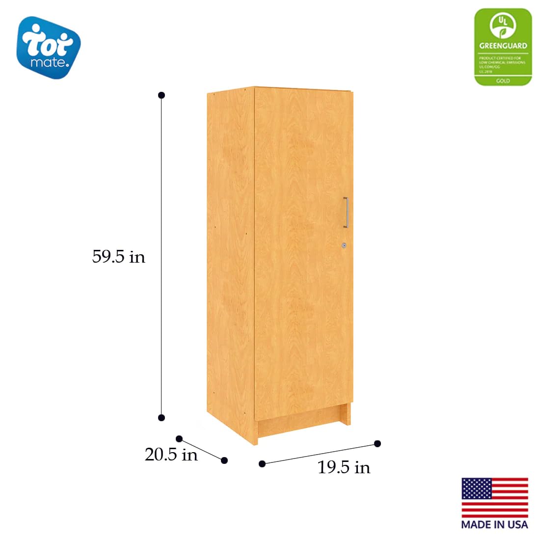 Single-Door Tall Cabinet (Fully Assembled by Tot Mate – 3/4" Thick Industrial Grade Wood Composite Core With Laminate Surfacing, Maple/Maple, Model TM2084