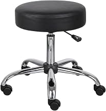 Caressoft Task Stool with Chrome Base and Dual-Wheel Nylon Casters, Adjustable-Height Medical Stool for Clinic or Home Office