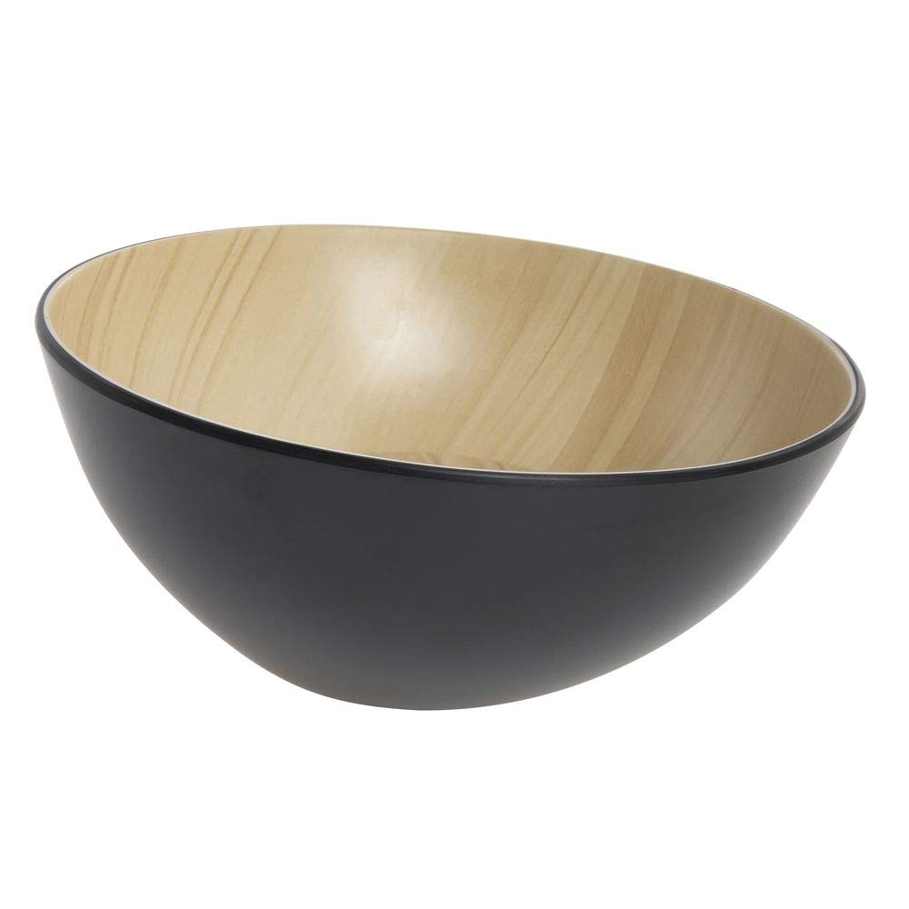 Black Melamine Serving Bowl with Light Wood Interior- 9 1/10" Dia by HUBERT – Melamine, Black, Model H0284-BLACK
