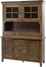 Brown Hutch & Buffet in Rubberwood Solids and White Oak Veneers, Traditional Style, 1-Piece, Elegant Storage Solution for Dining Room or Kitchen