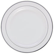 First Impressions Disposable White Plastic Plate -10 1/4"Dia by Sabert – Large, Plastic, White,Silver, Pack of 144, Model 10IMP144S