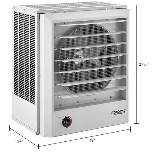 Vertical Or Horizontal Downflow Unit Heater by Global Industrial – 13.75"L x 19"W x 21.44"H, Alloy Steel, White, Model PU-20483
