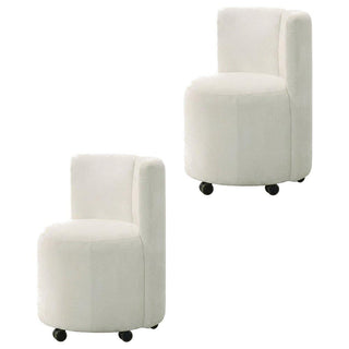 Chenille-Upholstered Side Chair with Swivel by Furnifact – Wood, White, Pack of 2