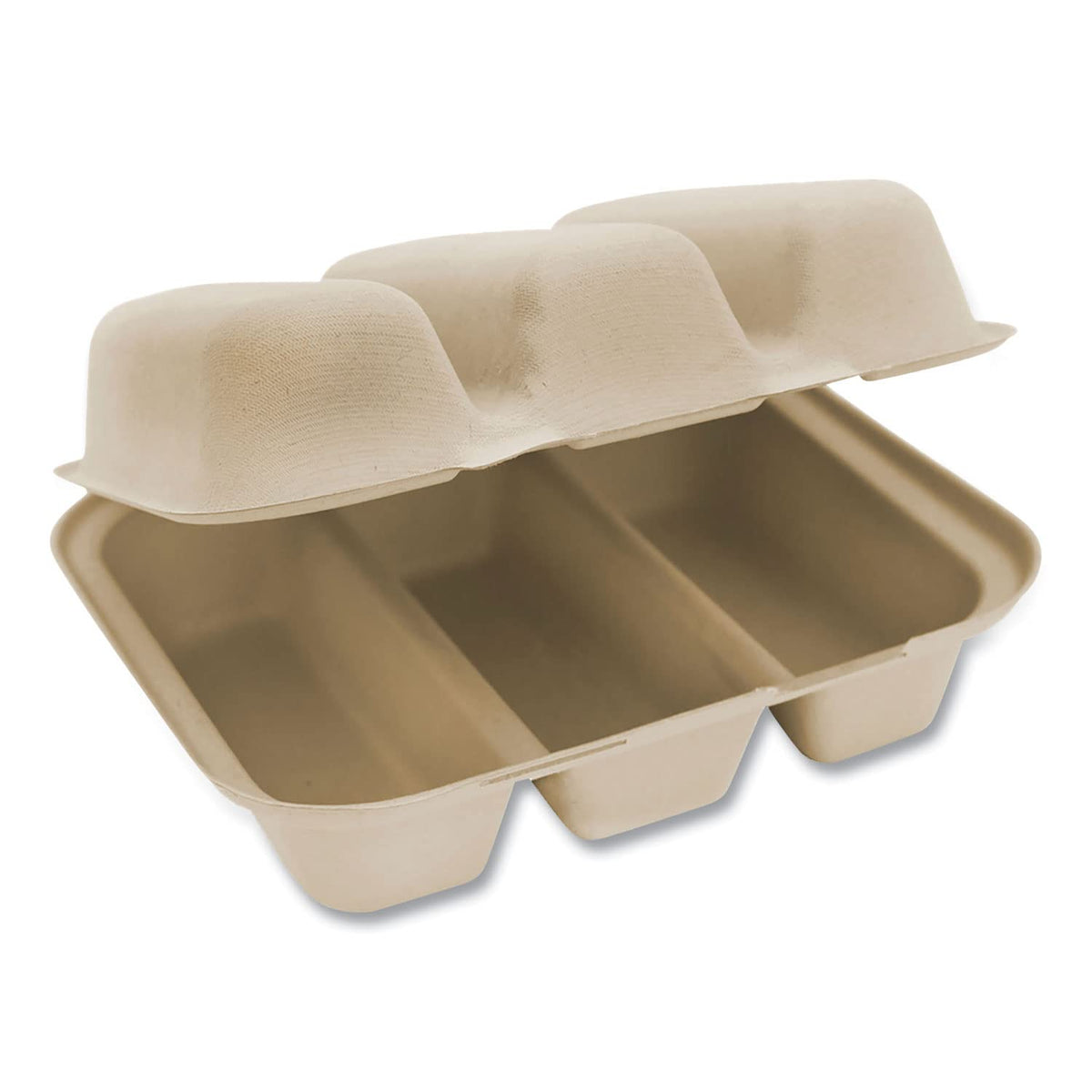 World Centric - TO-SC-T3 100% Compostable Takeout Containers by – Made from Unbleached Plant Fiber, 3 Compartment Taco Take Out Containers, 8" x 7" x 3" (Pack of 300)