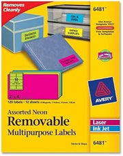 Wholesale CASE of 15 - Avery Removable Neon Multipurpose Oval Labels-Multipurpose Labels, Remv, 10UP, 2"X4", 120/PK, NE/AST