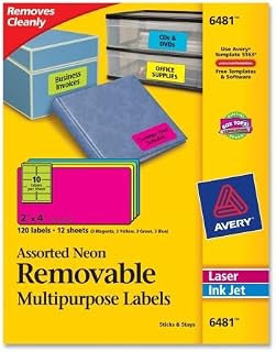 Wholesale CASE of 15 - Avery Removable Neon Multipurpose Oval Labels-Multipurpose Labels, Remv, 10UP, 2"X4", 120/PK, NE/AST