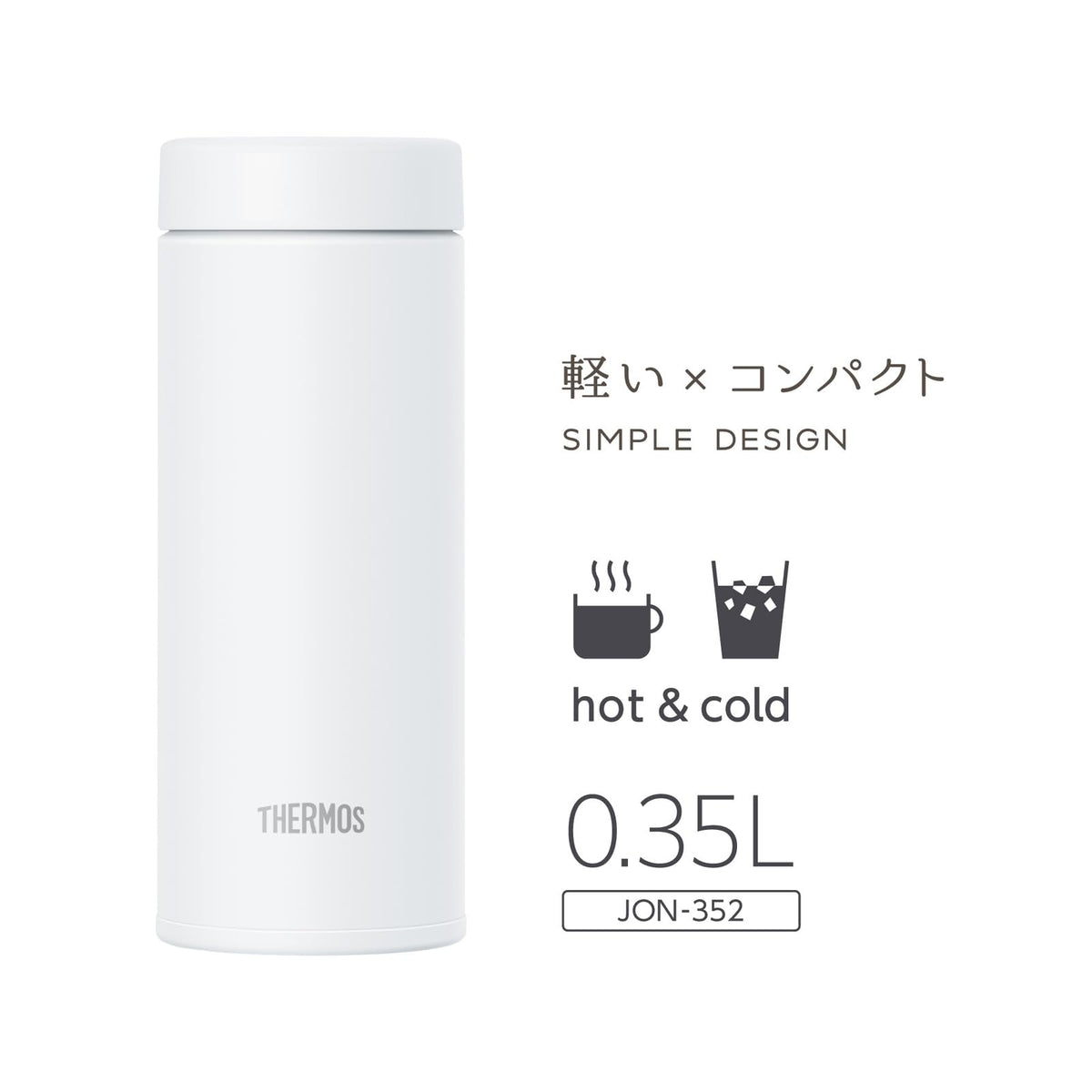WH Vacuum-Insulated Travel Mug by THERMOS – 11.8 Ounces, 350.0 milliliters, Stainless Steel Plastic Silicone Polyester, White, Model JON-352