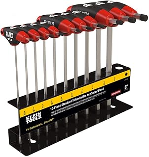 KLEIN TOOLS JTH910E T-Handle Hex Key Set, SAE Inch Sizes Allen Wrench Set with 9-Inch Blades, Stand Included, 10-Piece