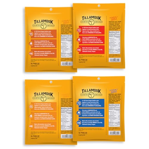 TILLAMOOK COUNTRY SMOKER Variety Pack / 2.5 Ounce (Pack of 4) / 4 Pack (Old Fashioned, Teriyaki, Sea Salt & Pepper, Honey Gla Jerky
