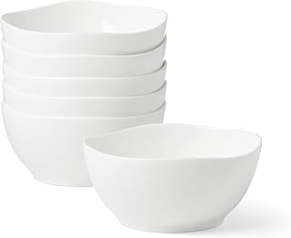 Lenox Studio 1414 Curve All-Purpose Bowls Set For 6 | Dinnerware Bowl | Bone China | Microwave Safe | Dishwasher Safe | White | Use as Pasta, Salad, Soup, Cereal or Ramen Bowl