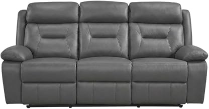 Starlight Canyon Home Leather-Upholstered Double Reclining Sofa, Recliner Couch and Leather Couch for Living Room or Bedroom, Dark Gray
