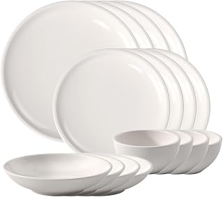 Villeroy & Boch Artesano Original 16 Piece Dinnerware Set, Creamy White | Premium porcelain dinnerware set, made in Germany, dishwasher and microwave safe, a wedding registry set