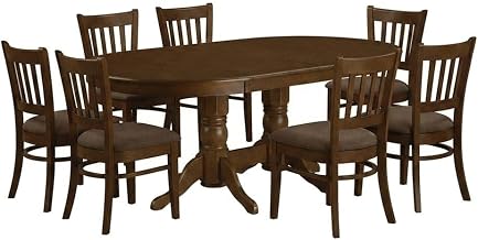 Furnifact Solid Wood Oval Dining Furniture 9 Piece Set with Butterfly Leaf, Microfiber-Upholstered Chairs Formal Dining Room Table