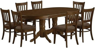 Furnifact Solid Wood Oval Dining Furniture 9 Piece Set with Butterfly Leaf, Microfiber-Upholstered Chairs Formal Dining Room Table