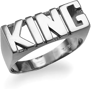 LA BLINGZ Sterling Silver KING Block Letter Midsize Ring | KING in raised block capitals, 8mm tall, flat top. High-polished, hollow back. Quarter sizes 6 to 15.