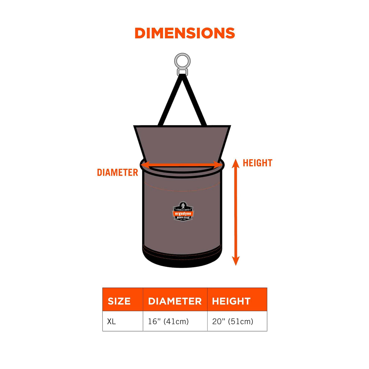 Arsenal 5976 XL Nylon Hoist Bucket Tool Bag - Swiveling Carabiner by Ergodyne – X-Large, 45.0 kilograms, Nylon, Gray, Model 15976