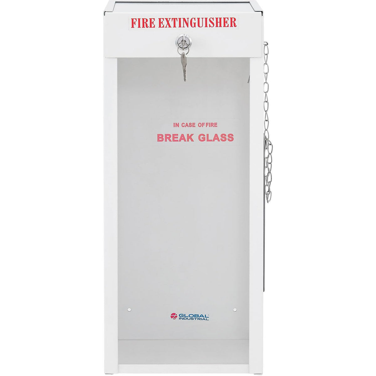 Lockable Steel Fire Extinguisher Cabinet with Breakable by Global Industrial – Steel, White, Model 670600