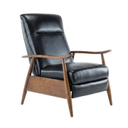 Semi-Leather Push Back Recliner with Wood Arms by Furnifact – Hardwood and plywood frame construction, Leather Gel, Black