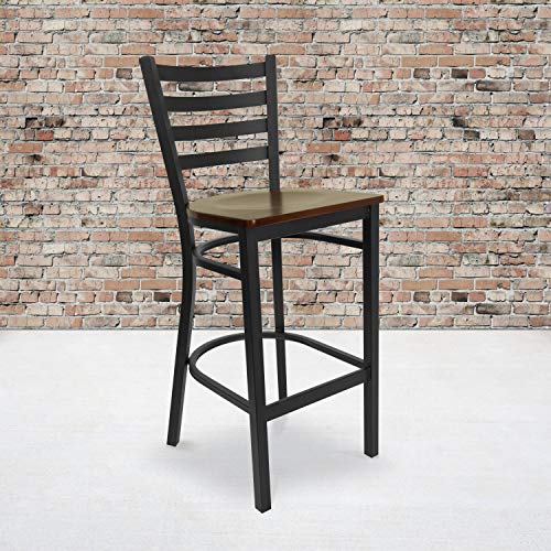 Flash Furniture Mahogany Wood Seat/Black Metal Frame / Set of 2 / Traditional Barstools