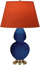 DBL Gourd Tang Brass Accent TL Double Gourd 31" Tall Vase Table Lamp with Tangerine Fabric Shade and Brass Base