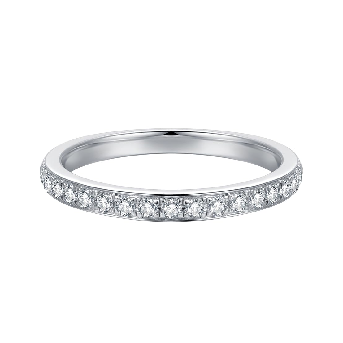 14K Gold 2mm Moissanite Wedding Band Channel Set Stackable Rings(White Gold by ZUBAHUSS – 7, Moissanite, White, Model Zu9yi24-7W0-1WE4