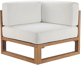 White Outdoor Lounge Chair with Teak Wood Frame, Comfortable Backrest, Cushion Included, Stylish Patio Seating, Durable Construction