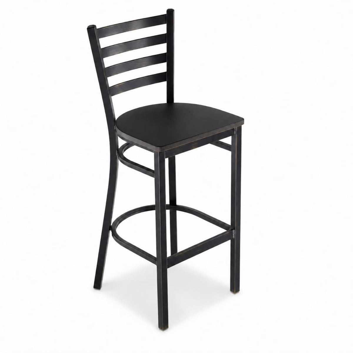 Glownary Ladder Back Bar Stool – Distressed Copper Finish, Black Wood Seat, Steel Frame, 42.5 Inch Height, 330 lb Capacity, Modern Style, Indoor Use