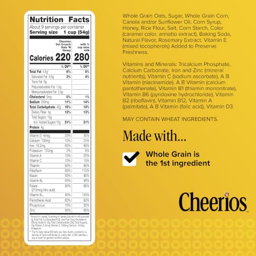 Cheerios 18.2 Ounce (Pack of 1) / 1 Cold Cereal