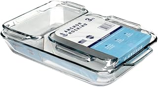 Anchor Hocking Glass Baking Dishes for Oven, 3 Piece Set (3 Qt Glass Casserole Dish, Cake Pan, and Bread Pan)