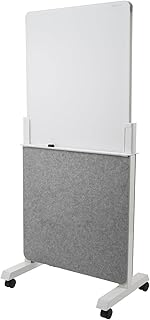 Quartet Whiteboard Easel, Glass Dry Erase Board, Rolling Easel Stand On Wheels, Double-Sided Privacy Screen with Adjustable Height, Includes 1 Marker, Creates Private Interactive Workspaces (Q293066W)