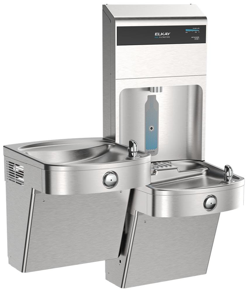 Pro VR Bottle Filling Station & Bi-Level ADA Cooler by Elkay – 10000 gallons, Stainless Steel, Model LVRCTLDWSPRO