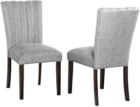 19" Linen Fabric & Wood Side Chairs in Gray (Set of 2)