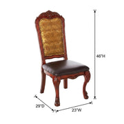 PU Leather-Upholstered Side Chair with Floral Fabric Back by Furnifact – Wood, Brown, Pack of 2